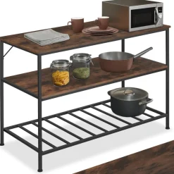 TecTake ® Küchenregal, Industrial Style, 2 Ablagen und Gitterablage, 120 x 60 x 90,5 cm Industrial Holz dunkel, rustikal Discount