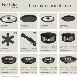 TecTake ® Küchenstarterset, Geschirrset aus Steingut, mit Glasur, hitzebeständig und kratzfest, inklusive Topfschonern und anklemmbaren Griffen