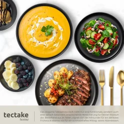 TecTake ® Küchenstarterset, Geschirrset aus Steingut, mit Glasur, hitzebeständig und kratzfest, inklusive Topfschonern und anklemmbaren Griffen