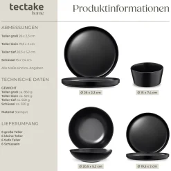 TecTake ® Küchenstarterset, Geschirrset aus Steingut, mit Glasur, hitzebeständig und kratzfest, inklusive Topfschonern und anklemmbaren Griffen