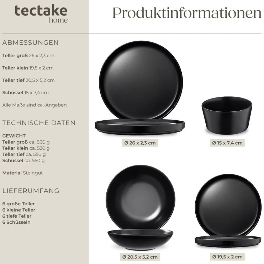 TecTake ® Küchenstarterset, Geschirrset aus Steingut, mit Glasur, hitzebeständig und kratzfest, inklusive Topfschonern und anklemmbaren Griffen
