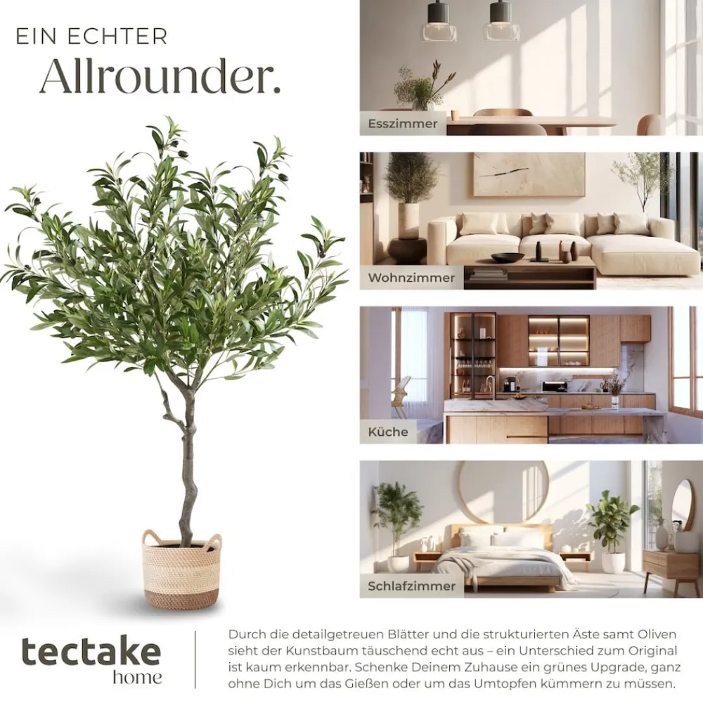 TecTake ® Künstlicher Olivenbaum, verschiedene Größen, mit viel Volumen, stabiler Kunststoff-Blumentopf Clearance