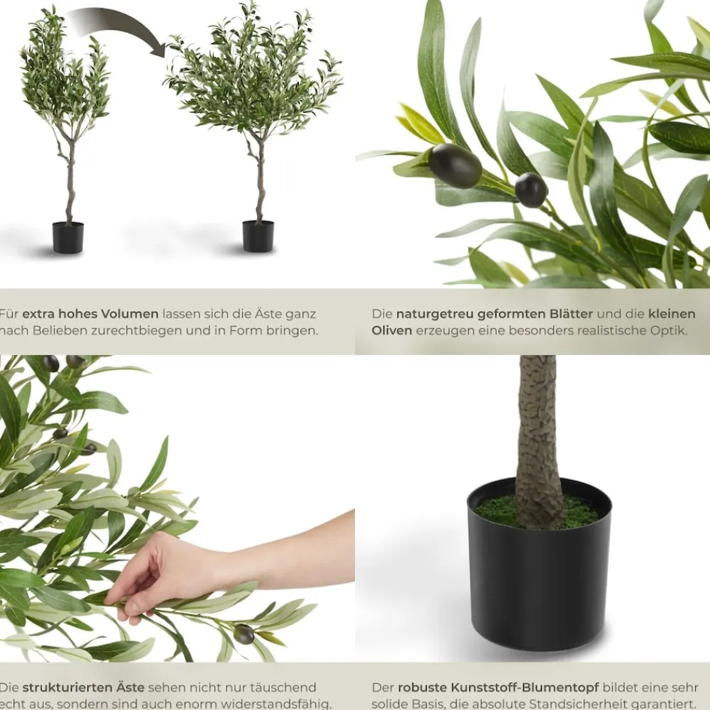 TecTake ® Künstlicher Olivenbaum, verschiedene Größen, mit viel Volumen, stabiler Kunststoff-Blumentopf Clearance