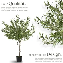 TecTake ® Künstlicher Olivenbaum, verschiedene Größen, mit viel Volumen, stabiler Kunststoff-Blumentopf Clearance