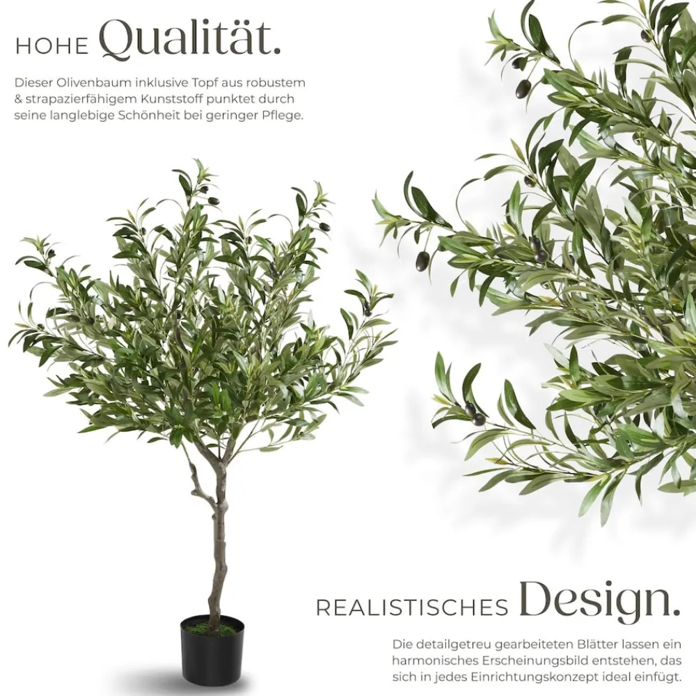 TecTake ® Künstlicher Olivenbaum, verschiedene Größen, mit viel Volumen, stabiler Kunststoff-Blumentopf Clearance