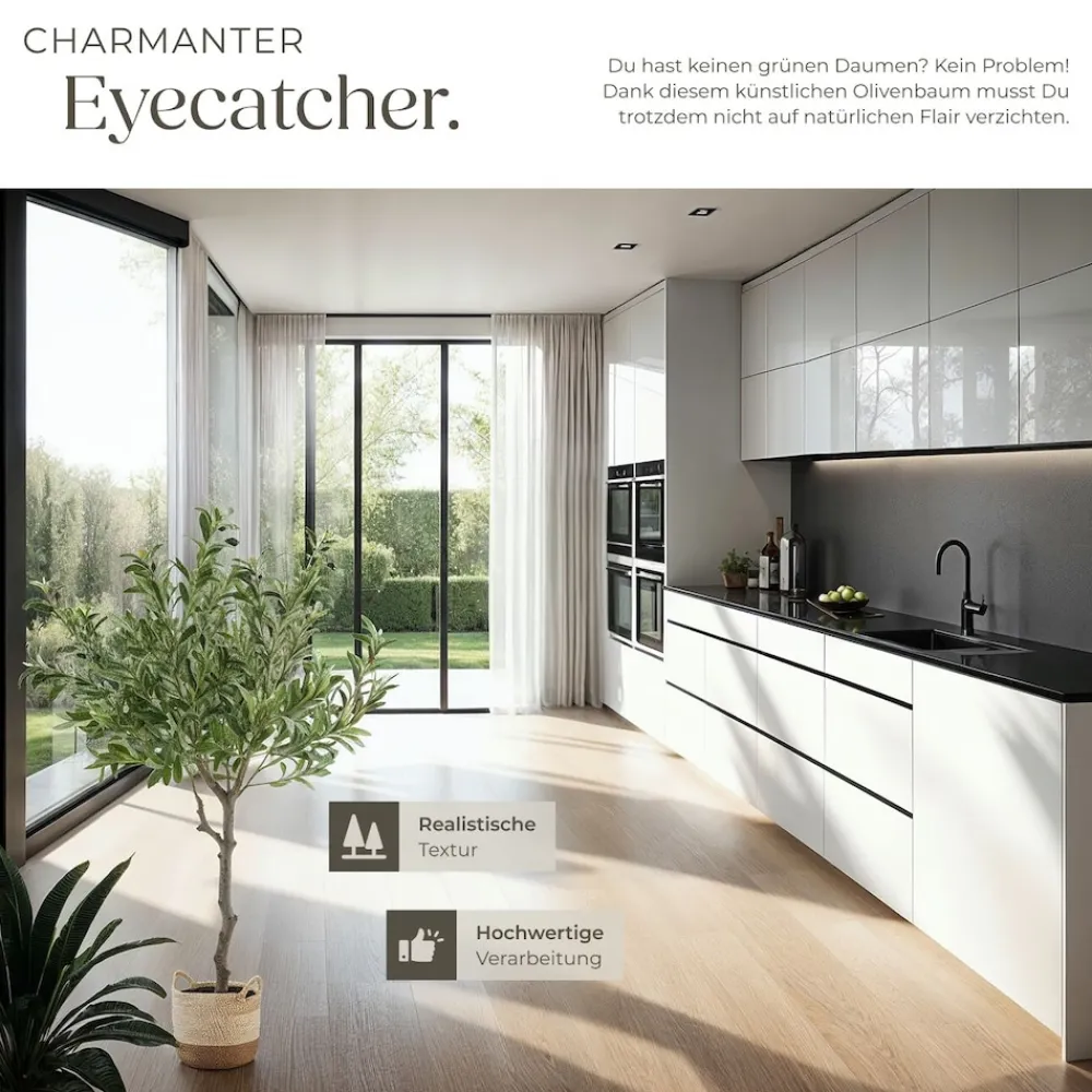 TecTake ® Künstlicher Olivenbaum, verschiedene Größen, mit viel Volumen, stabiler Kunststoff-Blumentopf Clearance