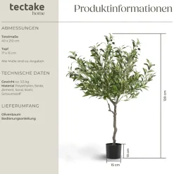 TecTake ® Künstlicher Olivenbaum, verschiedene Größen, mit viel Volumen, stabiler Kunststoff-Blumentopf Clearance