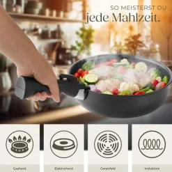 ® Kochtopfset, 17-teilig, für Induktion geeignet, inklusive 2 Glasdeckeln mit Dampfabzug und 2 Silikonabdeckungen, Ofenfest bis 175°C, mit 5 Topfschonern ^ TecTake Clearance