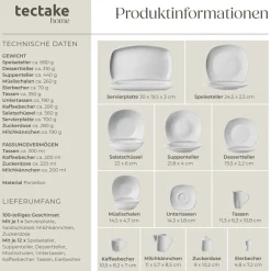 ® Kombiservice, für 12 Personen, aus Porzellan, mit Glasur, ineinander stapelbar ^ TecTake Outlet