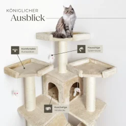 TecTake ® Kratzbaum, 186 cm, mit 2 Katzenhäusern, inklusive 2 Treppen, 4 Spielmäusen und Kippschutz beige Clearance