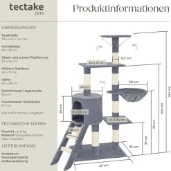 ® Kratzbaum, 144 cm, mit Katzenhaus, inklusive Treppe, 3 Spielmäusen und Kippschutz ^ TecTake Online
