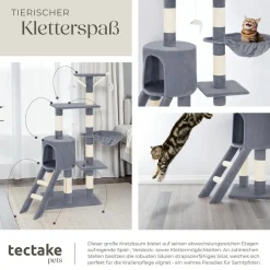 ® Kratzbaum, 144 cm, mit Katzenhaus, inklusive Treppe, 3 Spielmäusen und Kippschutz ^ TecTake Online