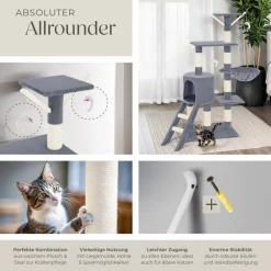 ® Kratzbaum, 144 cm, mit Katzenhaus, inklusive Treppe, 3 Spielmäusen und Kippschutz ^ TecTake Online