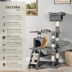 ® Kratzbaum, 141 cm, mit Katzenhaus, inklusive Spielkordel und Kippschutz ^ TecTake Best