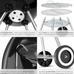 TecTake ® Kugelgrill, mit 2 Rädern, abnehmbare Ascheschale, Ø Rost 41,5 cm Online