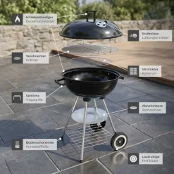 TecTake ® Kugelgrill, mit 2 Rädern, abnehmbare Ascheschale, Ø Rost 41,5 cm Online