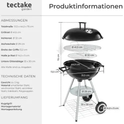 TecTake ® Kugelgrill, mit 2 Rädern, abnehmbare Ascheschale, Ø Rost 41,5 cm Online