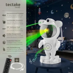® LED-Sternenhimmel-Projektor, 360° drehbarer Kopf, mit Sternen, Mond und Nebel, 4 RGB-Farben, 5 W, inkl. Stromkabel, Bluetooth- und Music-Funktion mit 8 Sounds sowie Timer ^ TecTake Online
