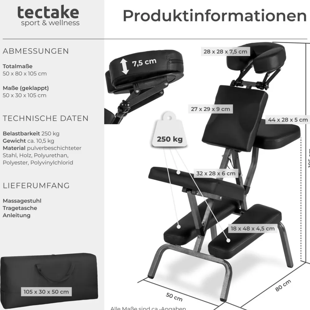 ® Massagestuhl, klappbar, gepolsterte Beinablagen, 80 x 50 x 105 cm ^ TecTake Outlet