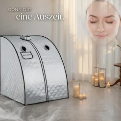 ® Mobile Dampfsauna, 2 Liter Dampfgenerator mit 1000 W, Stecksystem, mit Aufbewahrungsfach, inkl. Fernbedienung, Matte, Klappstuhl und Tragetasche ^ TecTake Outlet