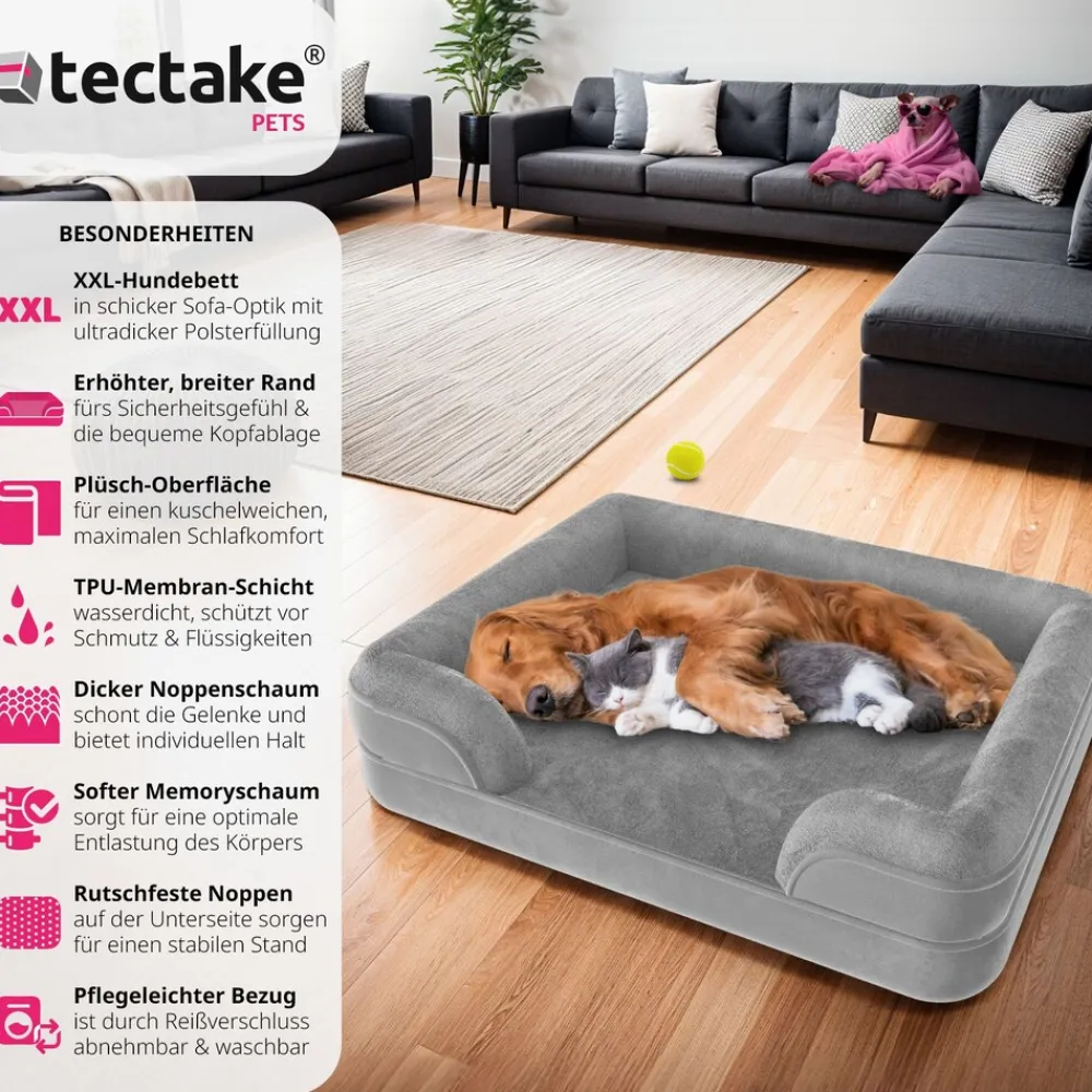 TecTake ® Orthopädisches Hundebett, mit abnehmbarem, wasserdichtem Plüschbezug, rutschfeste Unterseite, waschbar Best