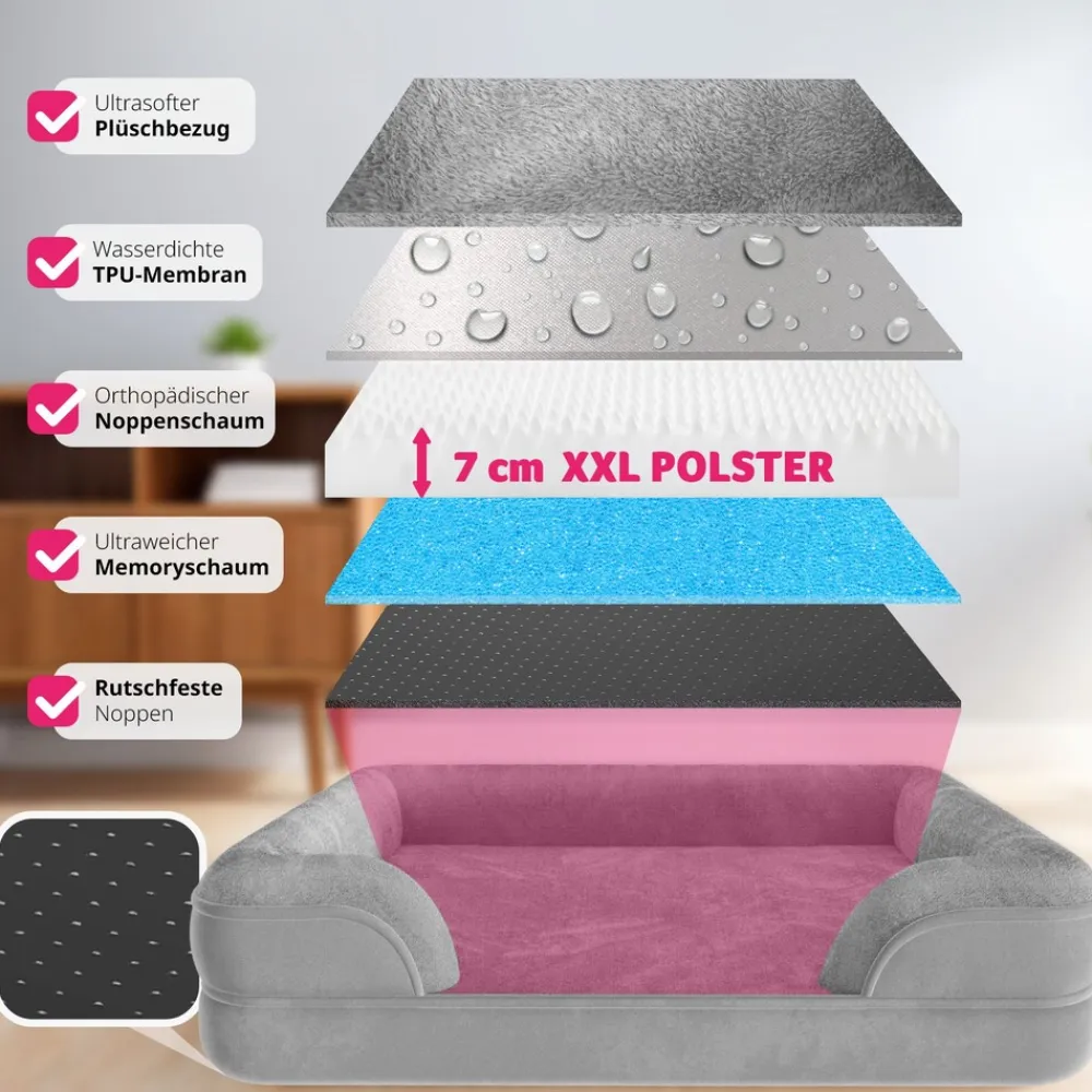 TecTake ® Orthopädisches Hundebett, mit abnehmbarem, wasserdichtem Plüschbezug, rutschfeste Unterseite, waschbar Best