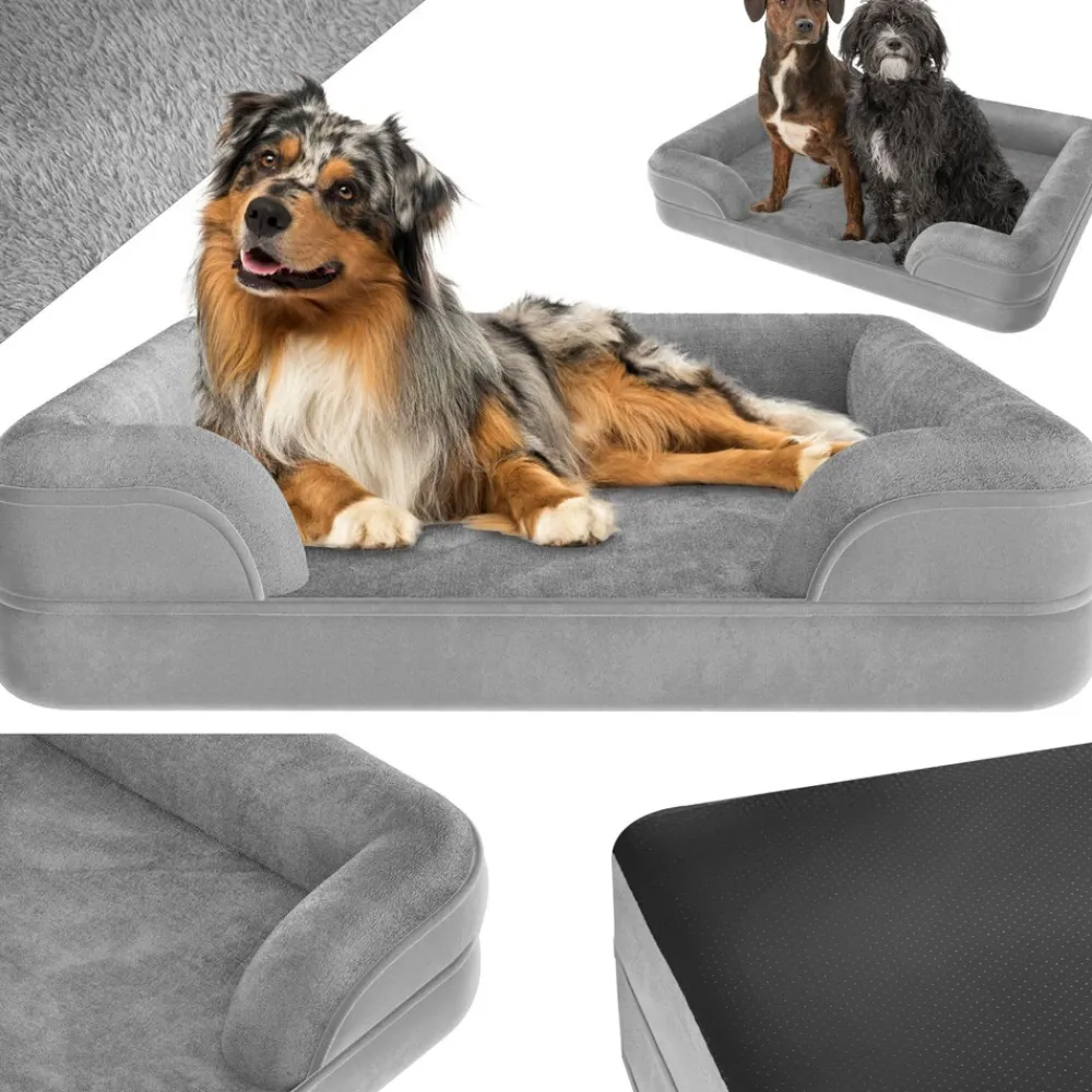 TecTake ® Orthopädisches Hundebett, mit abnehmbarem, wasserdichtem Plüschbezug, rutschfeste Unterseite, waschbar Best