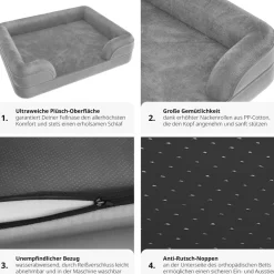 TecTake ® Orthopädisches Hundebett, mit abnehmbarem, wasserdichtem Plüschbezug, rutschfeste Unterseite, waschbar Best