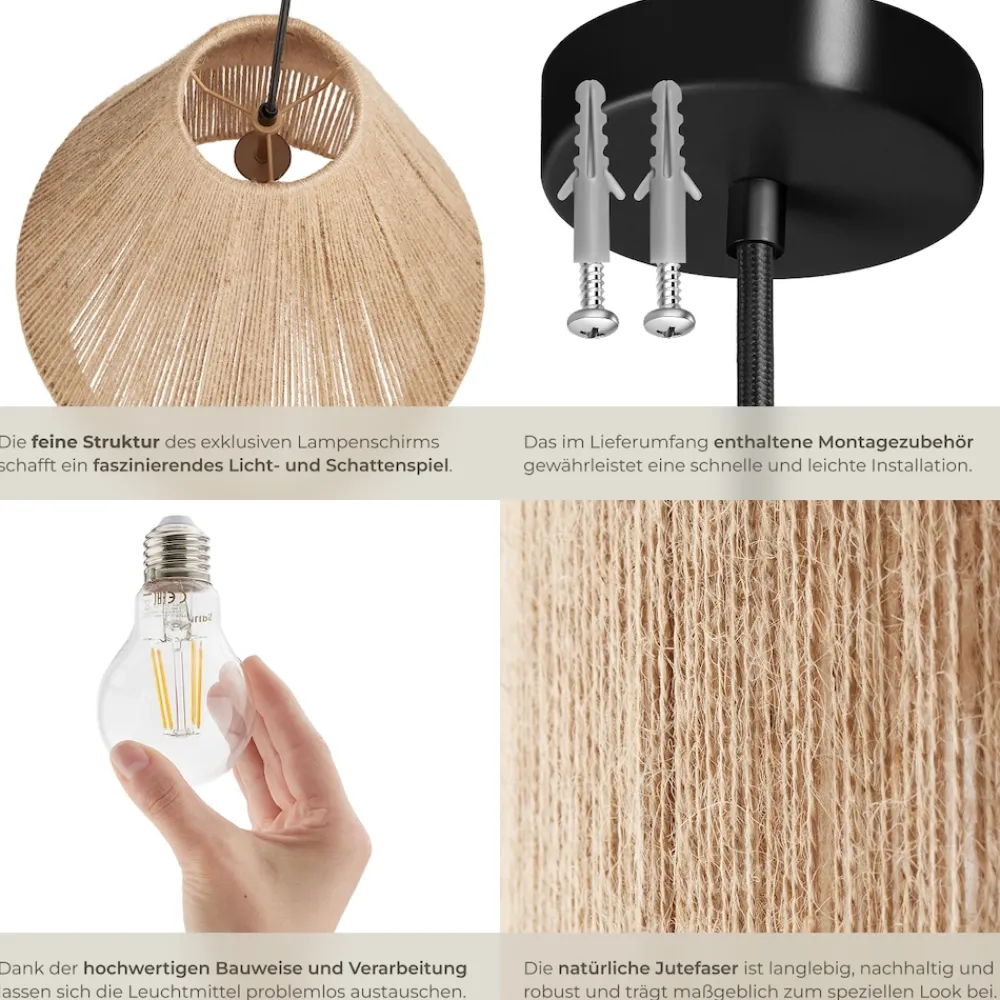 ® Pendelleuchte, Boho-Stil, Wickeltechnik, 40 W, Stahlgestell, 40,5 x 47 cm ^ TecTake
