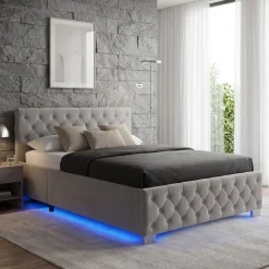 ® Polsterbett, in Samtoptik mit Steppmuster, inklusive hochklappbarem Lattenrost, großer Stauraum ^ TecTake Hot
