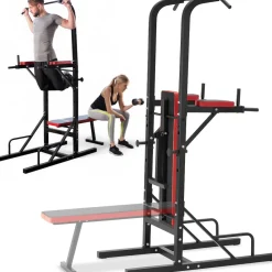 TecTake ® Power Tower, mit klappbarer Hantelbank und Langhantelablage, gepolstert mit Kunstlederbezug, 180 x 95 x 210 cm Online