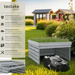 ® Rasenmäher-Roboter-Garage , gebeizte Kiefernlatten, wetterfest, Dach zum Bepflanzen, 84 x 78 x 46 cm ^ TecTake New