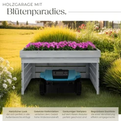 ® Rasenmäher-Roboter-Garage , gebeizte Kiefernlatten, wetterfest, Dach zum Bepflanzen, 84 x 78 x 46 cm ^ TecTake New