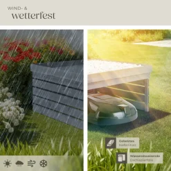 ® Rasenmäher-Roboter-Garage , gebeizte Kiefernlatten, wetterfest, Dach zum Bepflanzen, 84 x 78 x 46 cm ^ TecTake New