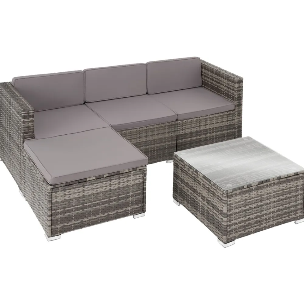 TecTake ® Rattan Lounge, für 3 bis 4 Personen, UV-beständig, variabel aufstellbar grau Outlet