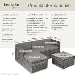 TecTake ® Rattan Lounge, für 3 bis 4 Personen, UV-beständig, variabel aufstellbar grau Outlet