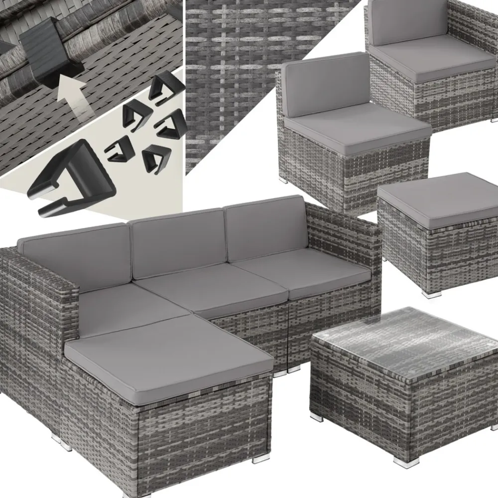 TecTake ® Rattan Lounge, für 3 bis 4 Personen, UV-beständig, variabel aufstellbar grau Outlet