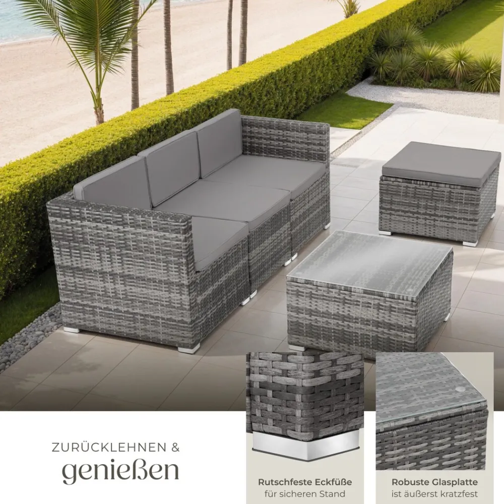 TecTake ® Rattan Lounge, für 3 bis 4 Personen, UV-beständig, variabel aufstellbar grau Outlet
