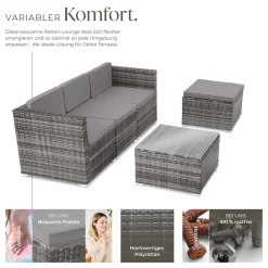 TecTake ® Rattan Lounge, für 3 bis 4 Personen, UV-beständig, variabel aufstellbar grau Outlet