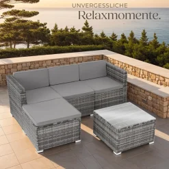 TecTake ® Rattan Lounge, für 3 bis 4 Personen, UV-beständig, variabel aufstellbar grau Outlet