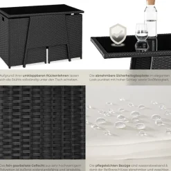 TecTake ® Rattan Sitzgruppe, für 2 Personen, UV-beständig, zusammenschiebbar schwarz Discount