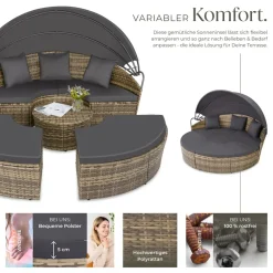 TecTake ® Rattan Sonneninsel, widerstandsfähig, klappbares Sonnendach, variabel aufstellbar natur Best