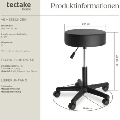® Rollhocker, höhenverstellbar und 360° drehbar, gute Polsterung, Belastbarkeit 150 kg ^ TecTake