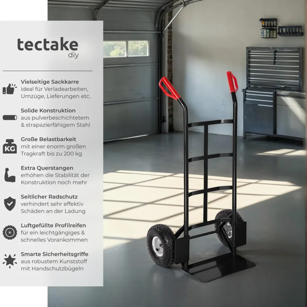 TecTake ® Sackkarre, mit Stahlrahmen, Ladeschaufel mit Radschutz, Belastbarkeit 200 kg schwarz Best
