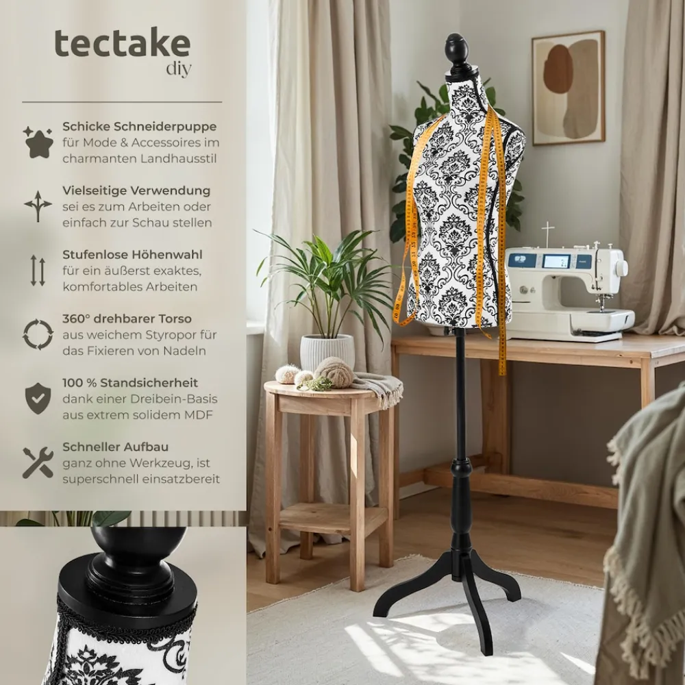 TecTake ® Schneiderpuppe, Torso, aus Schaumstoff, höhenverstellbar, 133 - 168 cm weiß Outlet
