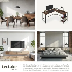 TecTake ® Schreibtisch, Industrial Style, Seitenregal mit 2 Ablagefächern, 138 x 138 x 75,5 cm Industrial Holz dunkel, rustikal New