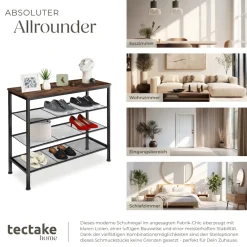 ® Schuhregal, Industrial Style, Ablage und 3 Gitterablagen, 80,5 x 30,5 x 72,5 cm ^ TecTake Hot