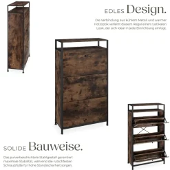 TecTake ® Schuhschrank, Industrial Style, mit 3 Klappen, inklusive Kippschutz, 61 x 32 x 130 cm Outlet