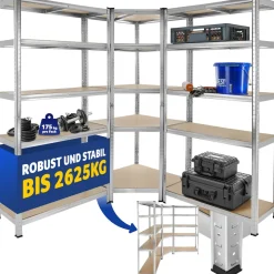 ® Schwerlastregalsystem, 3-teilig, 2 in 1 Verwendung als Werkbänke, 15 belastbare, höhenverstellbare MDF-Böden, Gesamtbelastbarkeit 2625 kg, variable Montage im Stecksystem ^ TecTake Hot