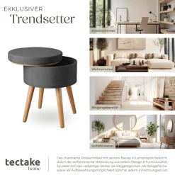 ® Sitzhocker mit Stauraum, rund, gepolstert, in Leinenoptik ^ TecTake Online